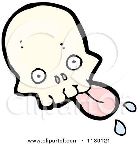 Cartoon Of A Skull With A Pink Tongue 1 - Royalty Free Vector Clipart by lineartestpilot