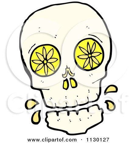 Cartoon Of A Skull With Lemon Slices And Drops - Royalty Free Vector Clipart by lineartestpilot