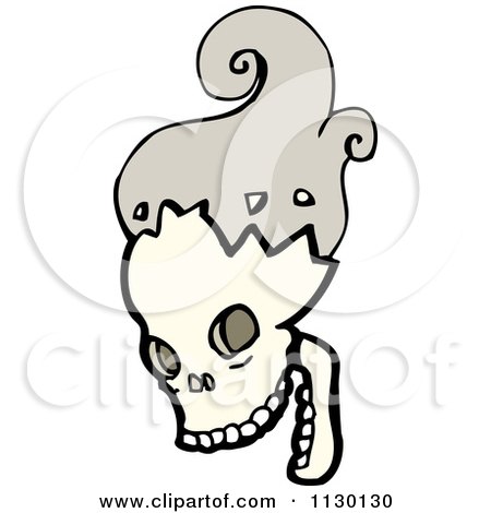 Cartoon Of A Laughing Skull With Smoke - Royalty Free Vector Clipart by lineartestpilot