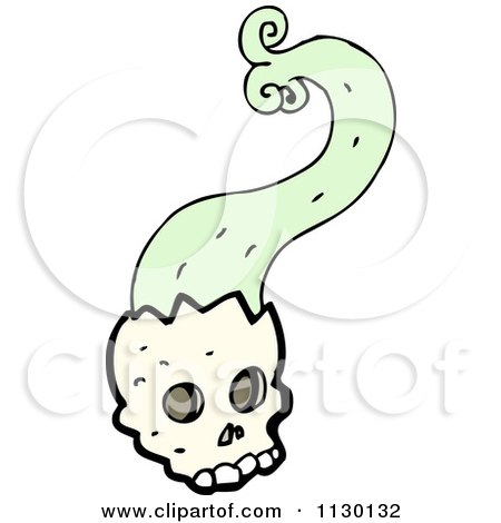 Cartoon Of A Skull Spurting Green Goo 4 - Royalty Free Vector Clipart by lineartestpilot