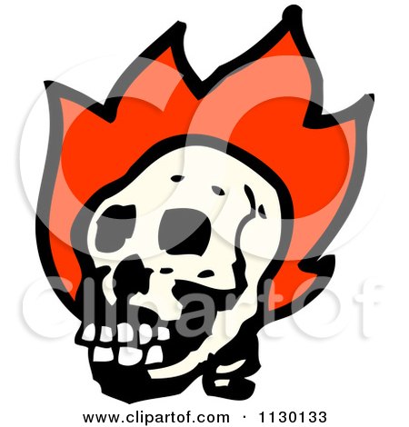 Cartoon Of A Human Skull With Flames 6 - Royalty Free Vector Clipart by lineartestpilot