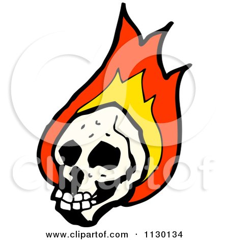 Cartoon Of A Human Skull With Flames 7 - Royalty Free Vector Clipart by lineartestpilot