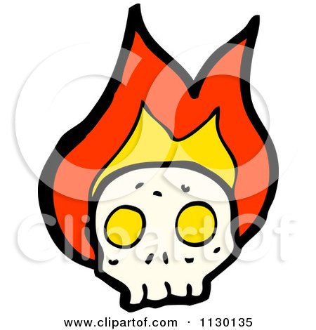 Cartoon Of A Human Skull With Flames 8 - Royalty Free Vector Clipart by lineartestpilot