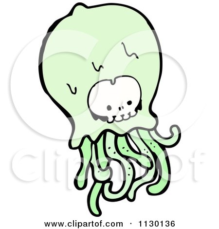 Cartoon Of A Green Skull Ghost 1 - Royalty Free Vector Clipart by lineartestpilot