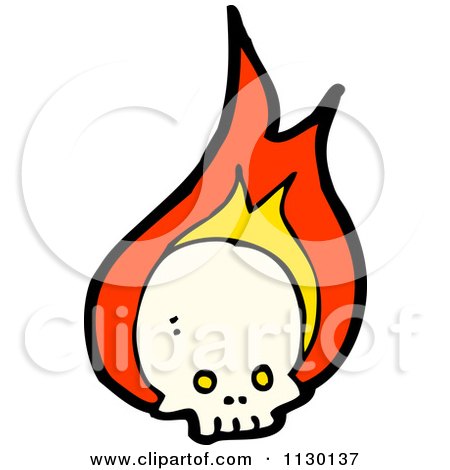 Cartoon Of A Human Skull With Flames 9 - Royalty Free Vector Clipart by lineartestpilot