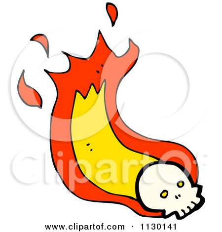 Cartoon Of A Human Skull With Flames 10 - Royalty Free Vector Clipart by lineartestpilot