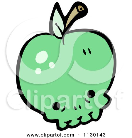 Cartoon Of A Green Apple Skull - Royalty Free Vector Clipart by lineartestpilot