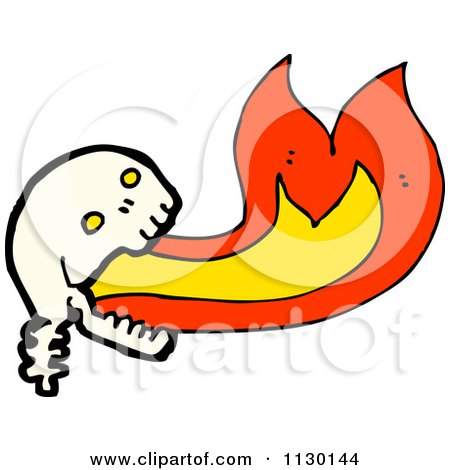 Cartoon Of A Human Skull With Flames 11 - Royalty Free Vector Clipart by lineartestpilot