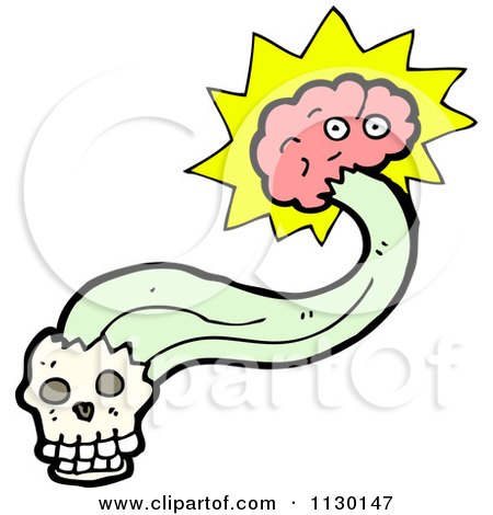 Cartoon Of A Brain Bursting From A Skull 2 - Royalty Free Vector Clipart by lineartestpilot