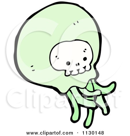 Cartoon Of A Green Skull Ghost 3 - Royalty Free Vector Clipart by lineartestpilot