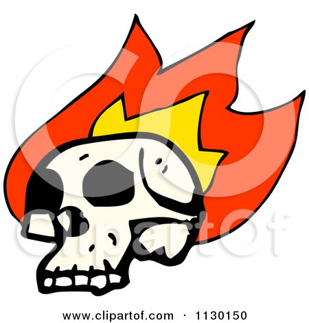 Cartoon Of A Human Skull With Flames 12 - Royalty Free Vector Clipart by lineartestpilot
