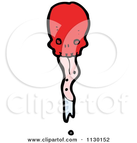 Cartoon Of A Red Skull With A Tongue 1 - Royalty Free Vector Clipart by lineartestpilot