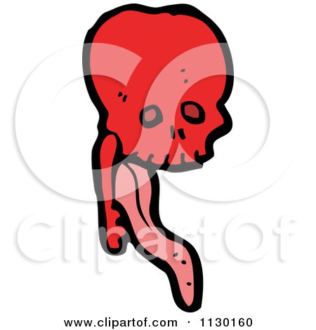 Cartoon Of A Red Skull With A Tongue 4 - Royalty Free Vector Clipart by lineartestpilot