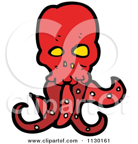 Cartoon Of A Red Skull With Tentacles 1 - Royalty Free Vector Clipart by lineartestpilot