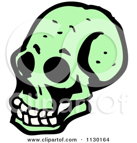 Cartoon Of A Green Skull 10 - Royalty Free Vector Clipart by lineartestpilot