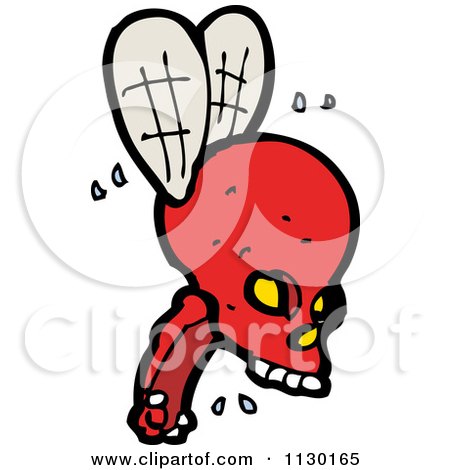 Cartoon Of A Red Skull With Wings - Royalty Free Vector Clipart by lineartestpilot