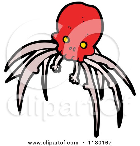 Cartoon Of A Red Skull With Creepy Legs 1 - Royalty Free Vector Clipart by lineartestpilot
