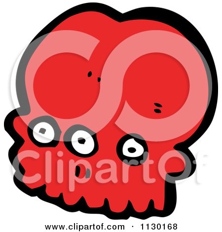 Cartoon Of A Three Eyed Red Skull - Royalty Free Vector Clipart by lineartestpilot