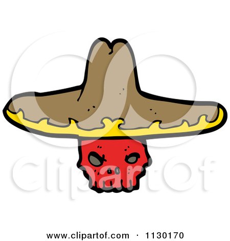 Cartoon Of A Red Skull With A Sombrero Hat - Royalty Free Vector Clipart by lineartestpilot