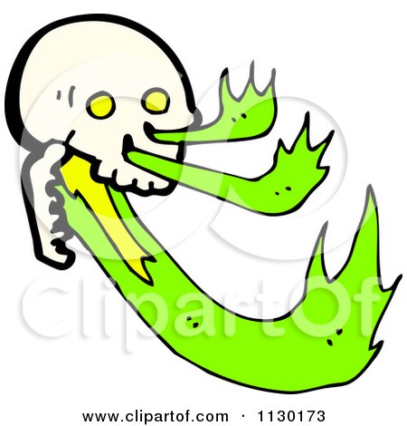 Cartoon Of A Human Skull With Green Flames 3 - Royalty Free Vector Clipart by lineartestpilot