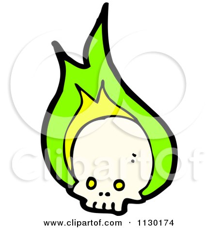 Cartoon Of A Human Skull With Green Flames 4 - Royalty Free Vector Clipart by lineartestpilot