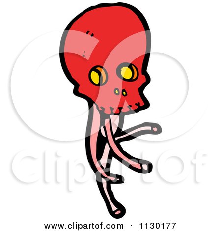 Cartoon Of A Red Skull With Tentacles 4 - Royalty Free Vector Clipart by lineartestpilot