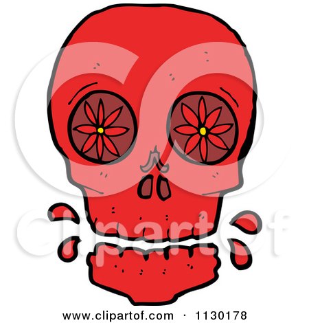 Cartoon Of A Red Skull 13 - Royalty Free Vector Clipart by lineartestpilot