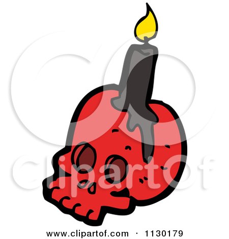 Cartoon Of A Black Candle On A Red Skull - Royalty Free Vector Clipart by lineartestpilot