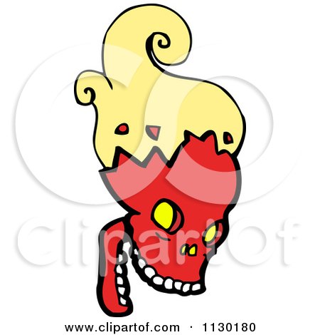 Cartoon Of A Red Skull With Yellow Matter - Royalty Free Vector Clipart by lineartestpilot