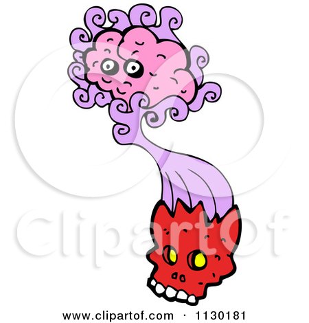 Cartoon Of A Red Skull And Brain 1 - Royalty Free Vector Clipart by lineartestpilot