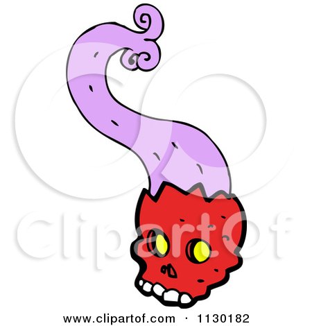 Cartoon Of A Red Skull With Purple Matter - Royalty Free Vector Clipart by lineartestpilot