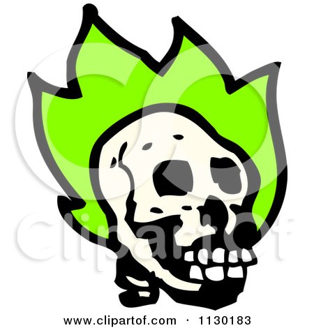 Cartoon Of A Human Skull With Green Flames 6 - Royalty Free Vector Clipart by lineartestpilot