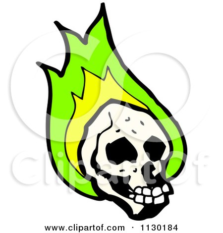 Cartoon Of A Human Skull With Green Flames 7 - Royalty Free Vector Clipart by lineartestpilot
