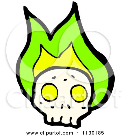 Cartoon Of A Human Skull With Green Flames 8 - Royalty Free Vector Clipart by lineartestpilot