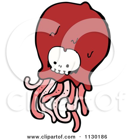 Cartoon Of A Red Skull With Tentacles 2 - Royalty Free Vector Clipart by lineartestpilot