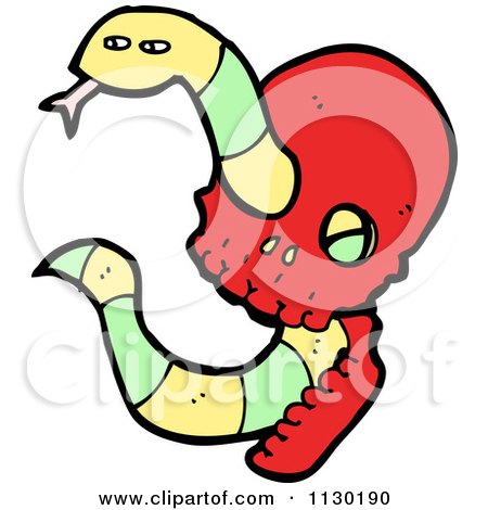 Cartoon Of A Snake And Red Skull 1 - Royalty Free Vector Clipart by lineartestpilot