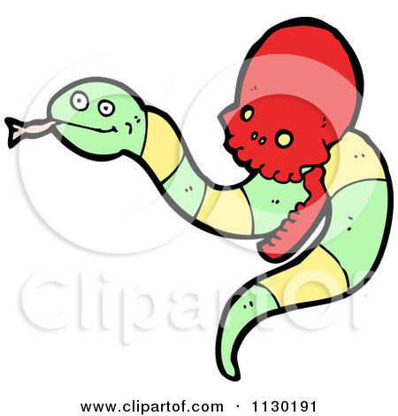 Cartoon Of A Snake And Red Skull 2 - Royalty Free Vector Clipart by lineartestpilot