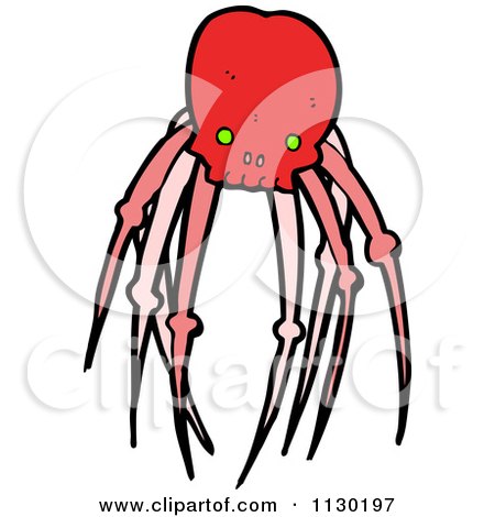 Cartoon Of A Red Skull With Creepy Legs 2 - Royalty Free Vector Clipart by lineartestpilot