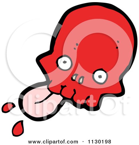 Cartoon Of A Red Skull With A Tongue 8 - Royalty Free Vector Clipart by lineartestpilot