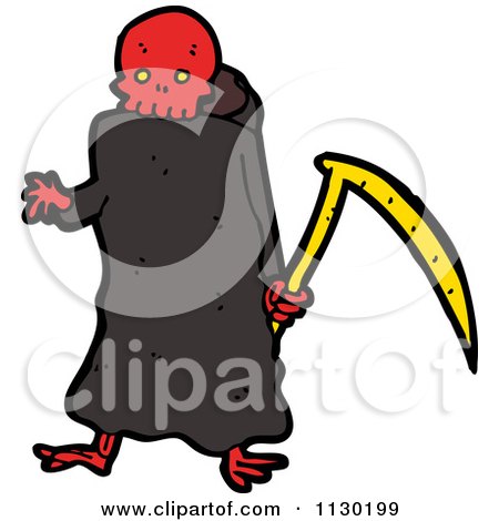 Cartoon Of A Red Skulled Grim Reaper - Royalty Free Vector Clipart by lineartestpilot