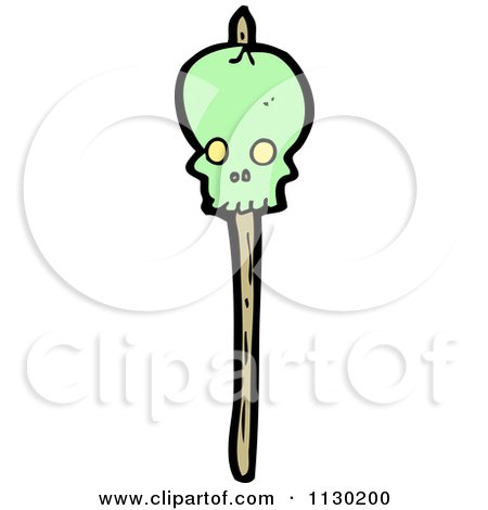 Cartoon Of A Green Skull On A Stick - Royalty Free Vector Clipart by lineartestpilot