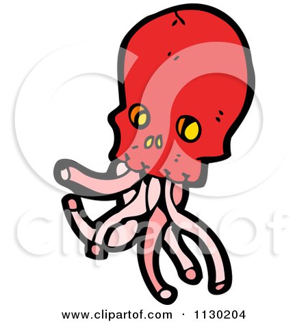Cartoon Of A Red Skull With Tentacles 3 - Royalty Free Vector Clipart by lineartestpilot