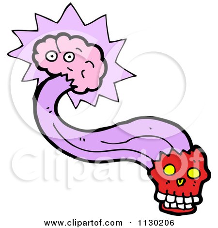 Cartoon Of A Red Skull And Brain 2 - Royalty Free Vector Clipart by lineartestpilot