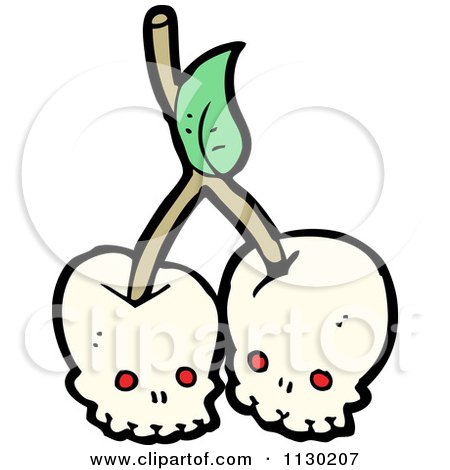 Cartoon Of A Skull Cherries 1 - Royalty Free Vector Clipart by lineartestpilot