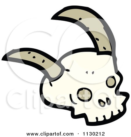 Cartoon Of A Horned Skull - Royalty Free Vector Clipart by lineartestpilot