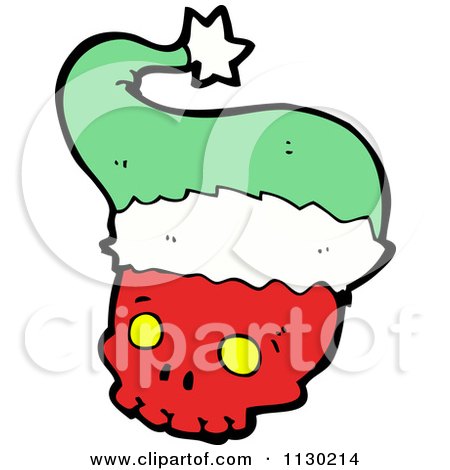 Cartoon Of A Red Skull With A Green Santa Hat 2 - Royalty Free Vector Clipart by lineartestpilot