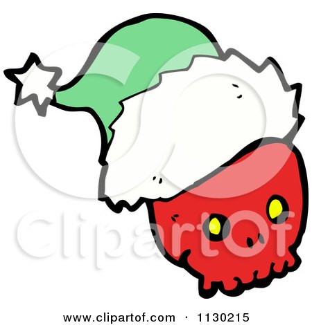 Cartoon Of A Red Skull With A Green Santa Hat 1 - Royalty Free Vector Clipart by lineartestpilot