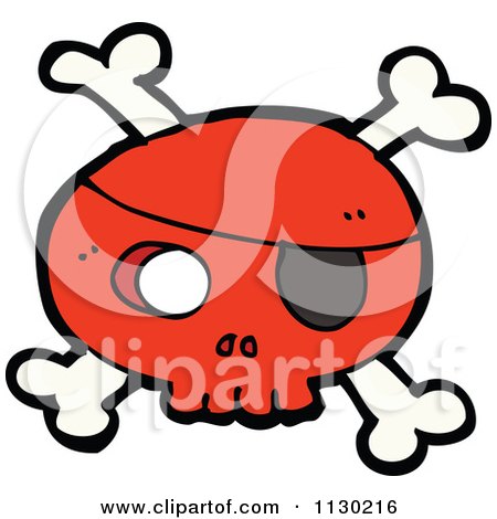 Cartoon Of A Red Pirate Skull With Cross Bones And An Eye Patch 1 - Royalty Free Vector Clipart by lineartestpilot