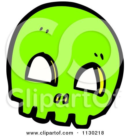 Cartoon Of A Green Skull 3 - Royalty Free Vector Clipart by lineartestpilot