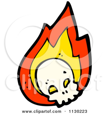 Cartoon Of A Human Skull With Flames 1 - Royalty Free Vector Clipart by lineartestpilot